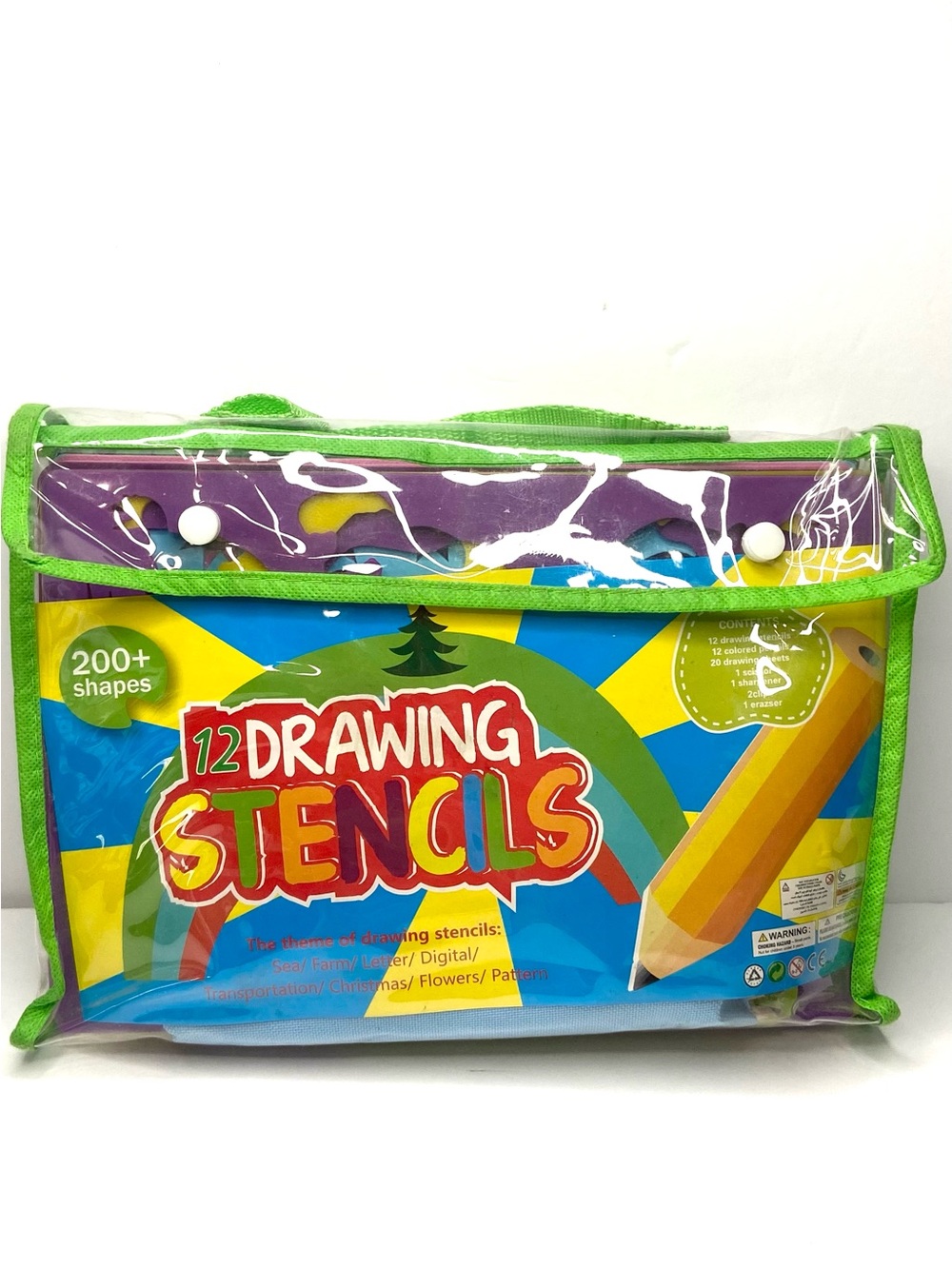 12 Drawing Stencils Kids Art Set - Green and Purple